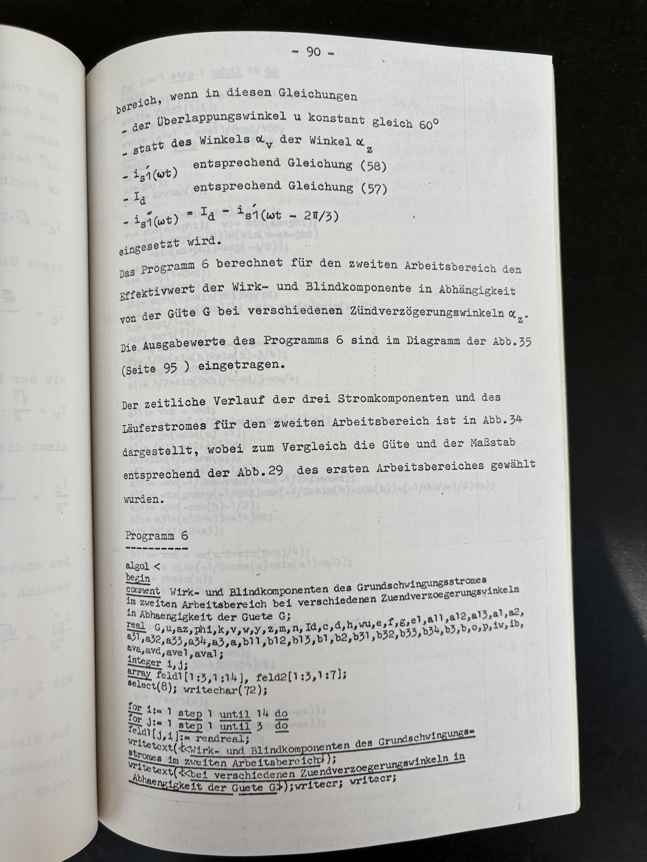 Seite 90 der Diplomarbeit mit dem Quelltext von Programm 6 in Algol