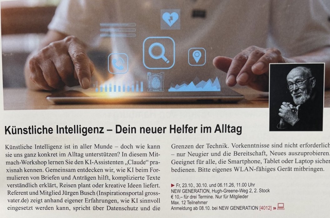 Ankuendigung des Workshops Kuenstliche Intelligenz - Dein neuer Helfer im Alltag im Programmheft von NEW GENERATION